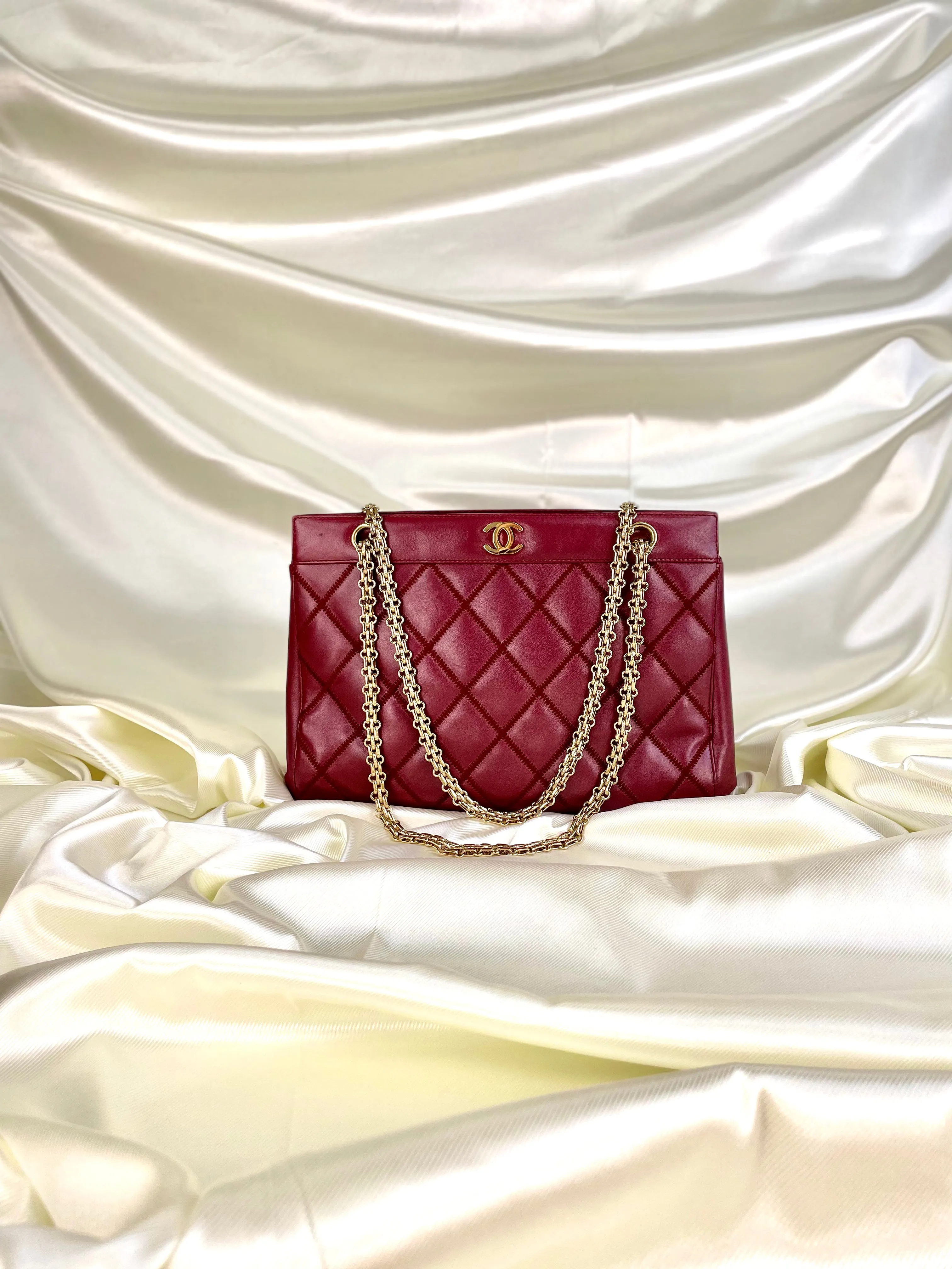 Chanel Calfskin Chain Burgundy Tote