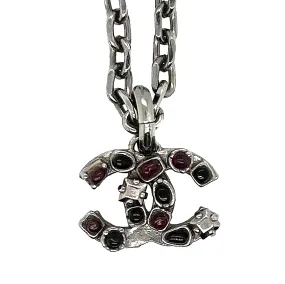 Chanel - Gripoix CC Necklace - Red Stones - Silver Burgundy Logo Charm Chain Chanel - Gripoix CC Necklace - Red Stones - Silver Burgundy Logo Charm Chain
