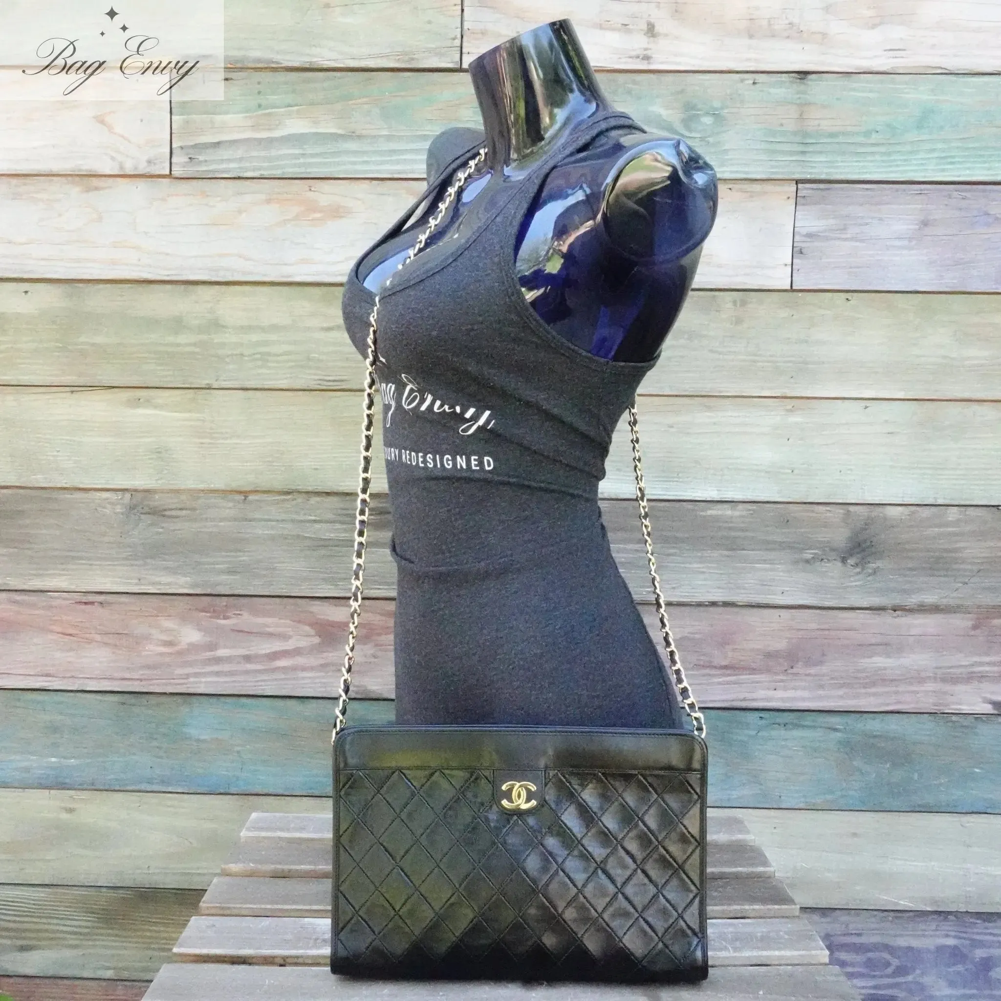 CHANEL Lambskin French Frame Clutch with Added Chain