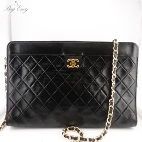 CHANEL Lambskin French Frame Clutch with Added Chain CHANEL Lambskin French Frame Clutch with Added Chain