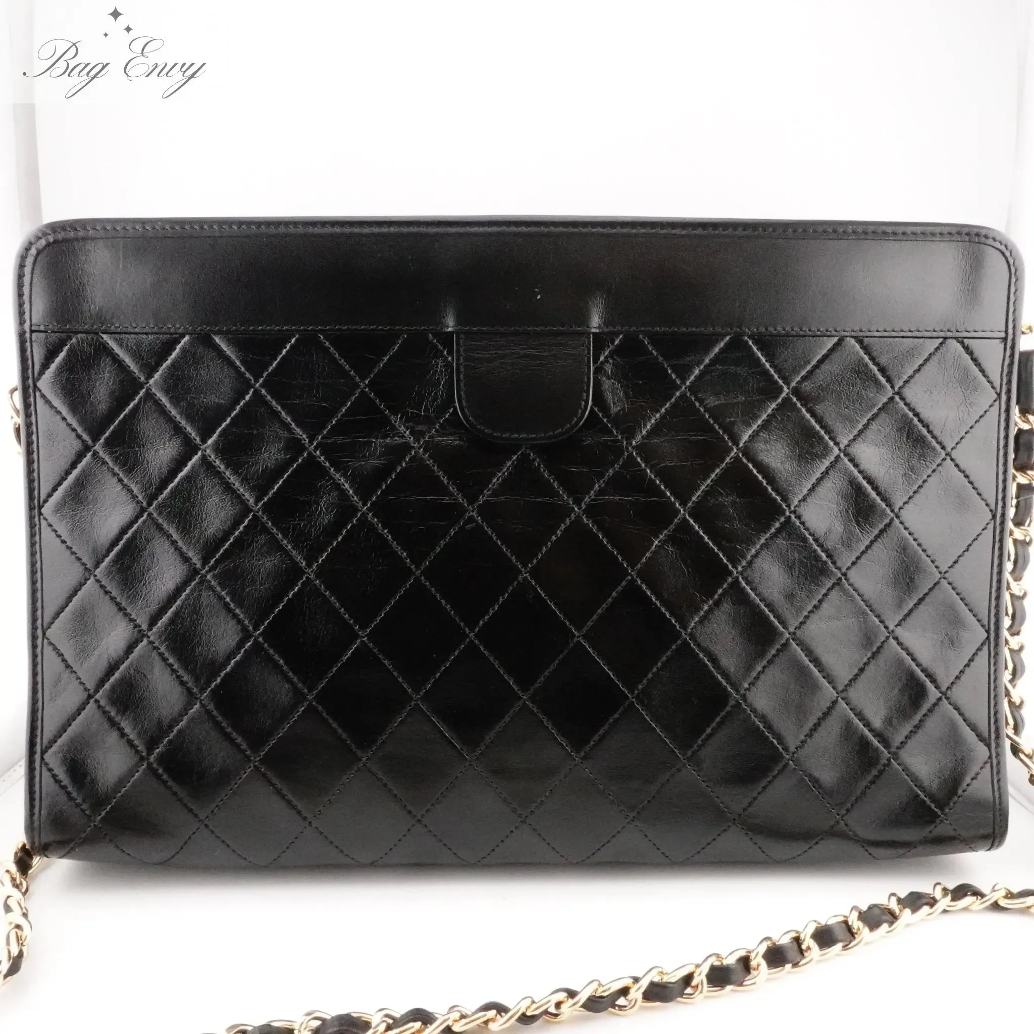 CHANEL Lambskin French Frame Clutch with Added Chain