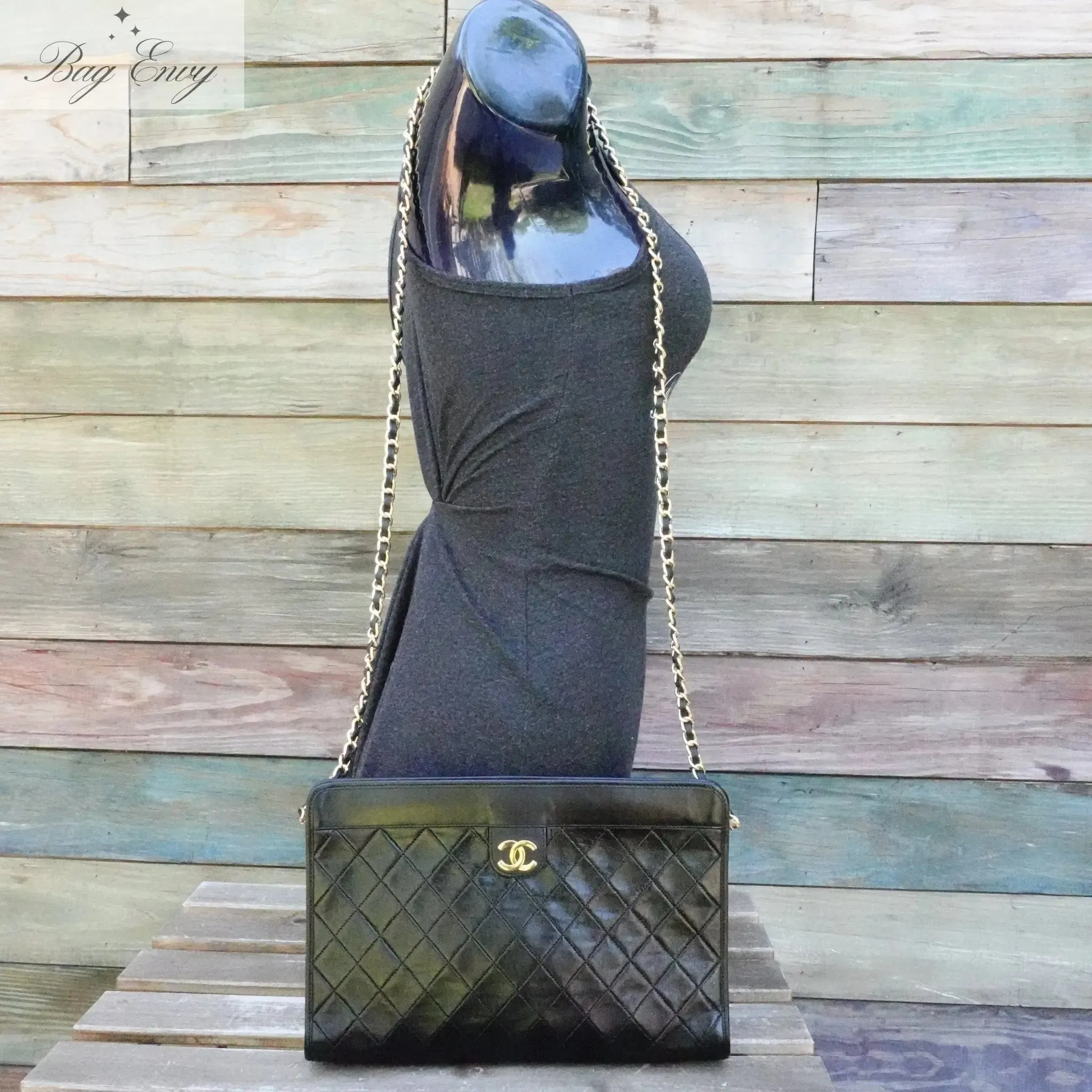 CHANEL Lambskin French Frame Clutch with Added Chain