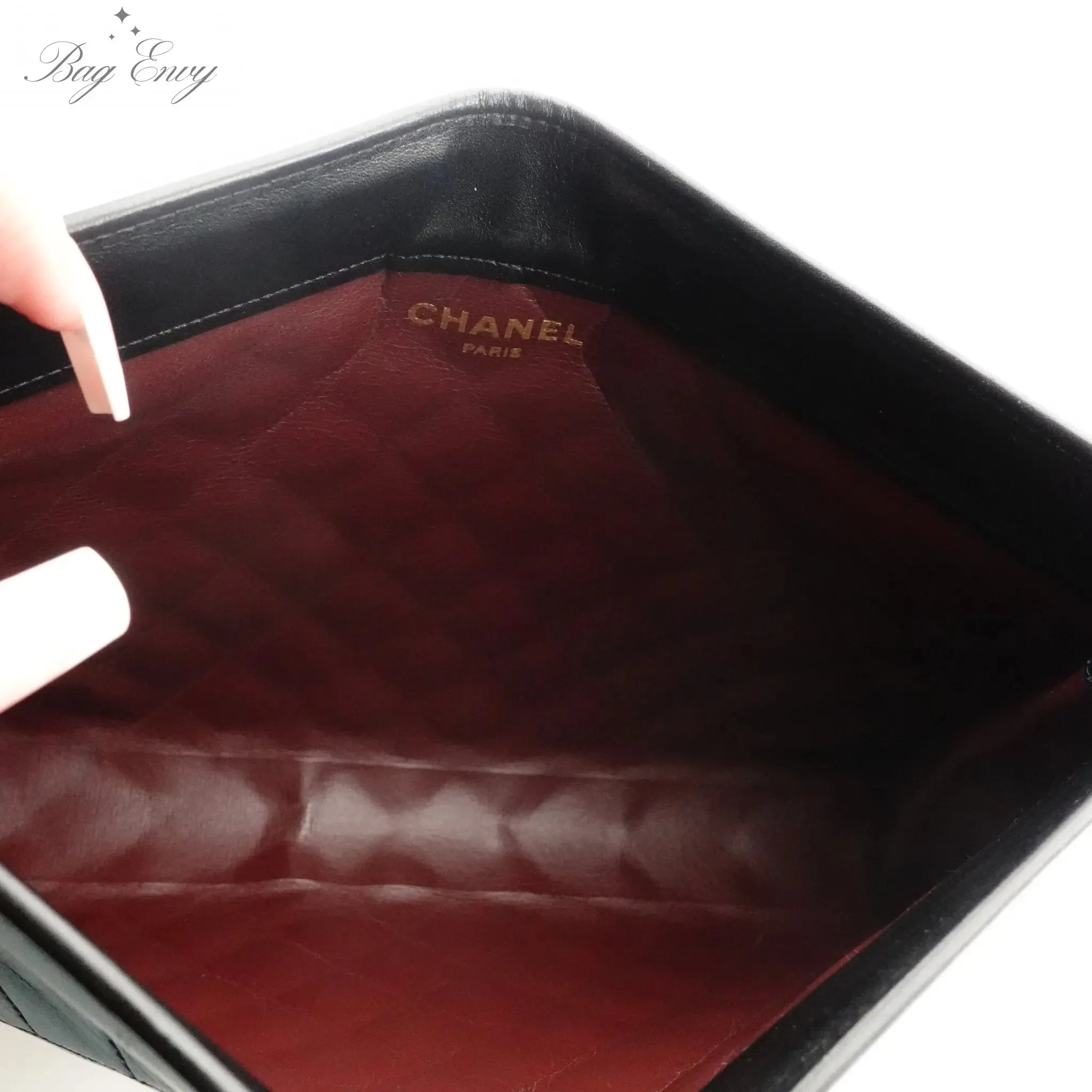 CHANEL Lambskin French Frame Clutch with Added Chain