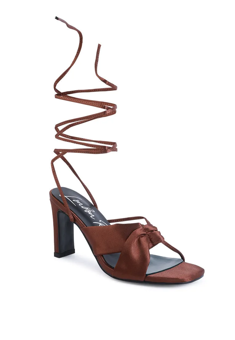Chasm Satin Ruched Strap Tie Up Sandals By Ruw