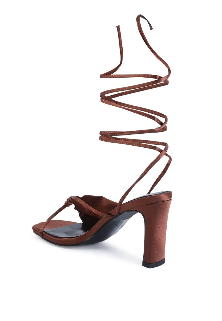 Chasm Satin Ruched Strap Tie Up Sandals By Ruw