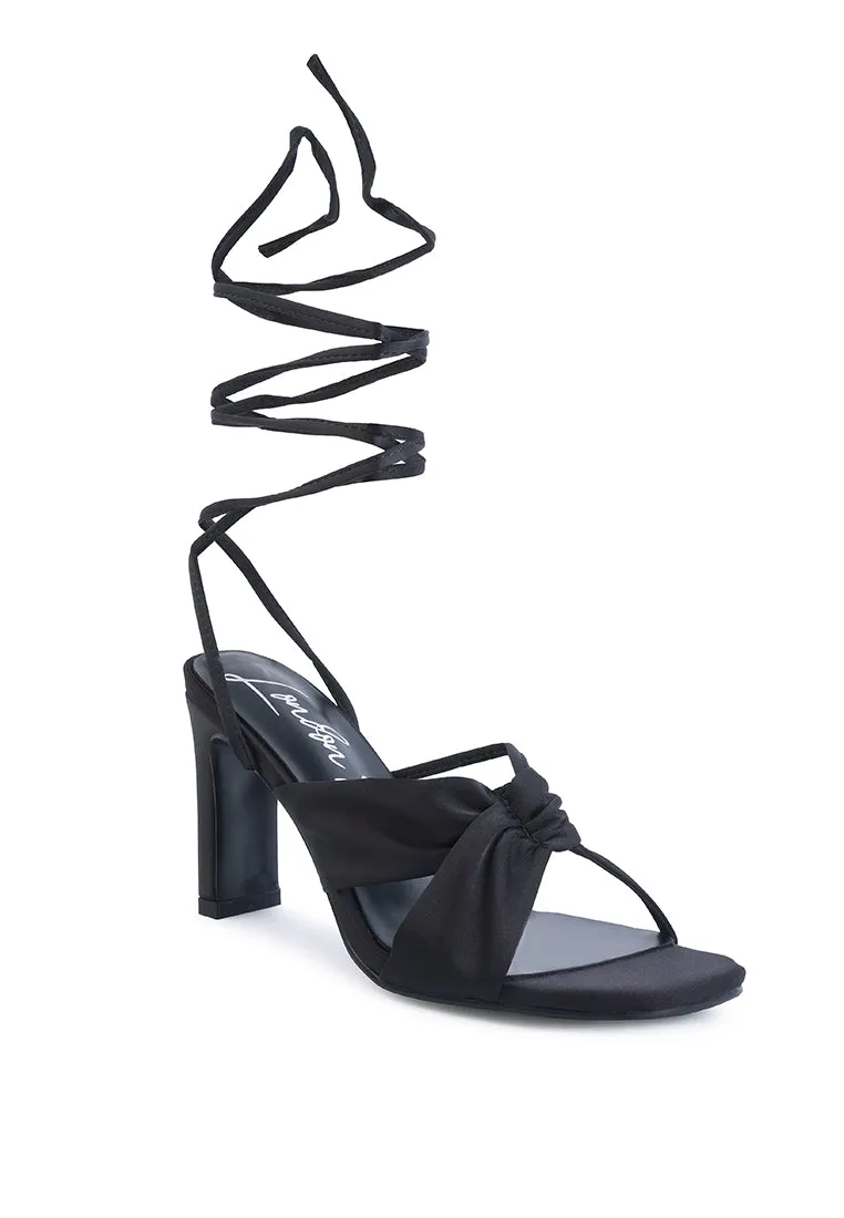 Chasm Satin Ruched Strap Tie Up Sandals By Ruw