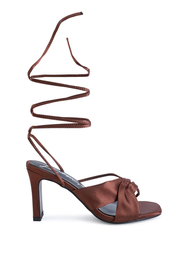 Chasm Satin Ruched Strap Tie Up Sandals By Ruw