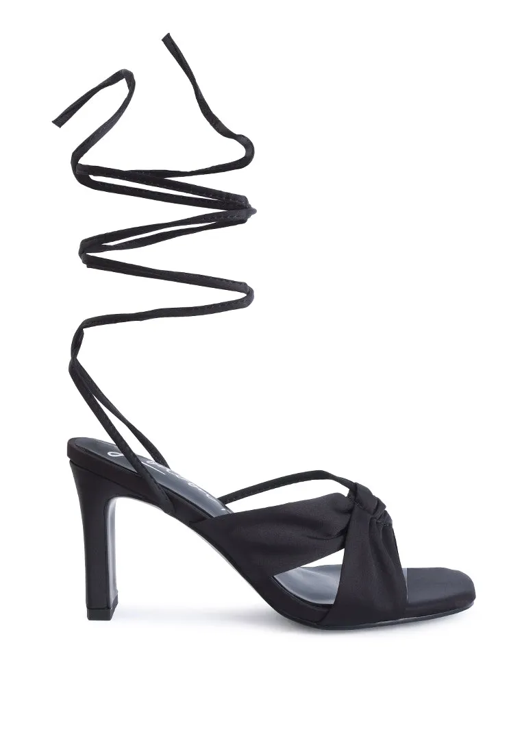 Chasm Satin Ruched Strap Tie Up Sandals By Ruw