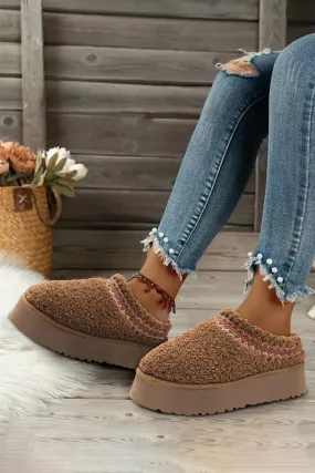 Chestnut Embroidered Sherpa Plush Thick Sole Snow Boots Chestnut Embroidered Sherpa Plush Thick Sole Snow Boots