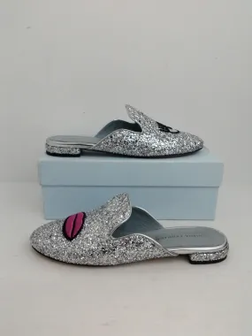 CHIARA FERRAGNI Women's Silver Glitter Argento Loafer Size 39 CHIARA FERRAGNI Women's Silver Glitter Argento Loafer Size 39