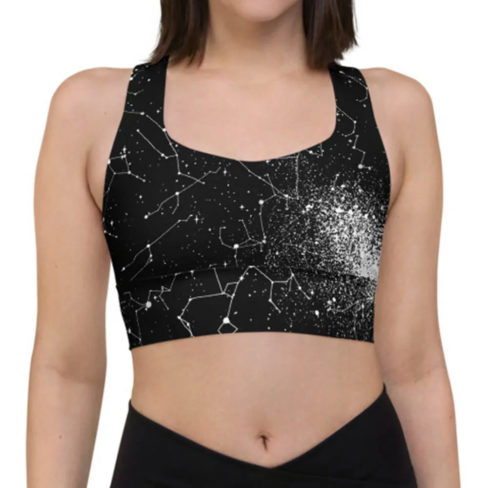 Constellation Longline Sports Bra - High Support Non-see-through Vegan Bra with Removable Padding, Goth Activewear for Gym & Yoga with UPF 50