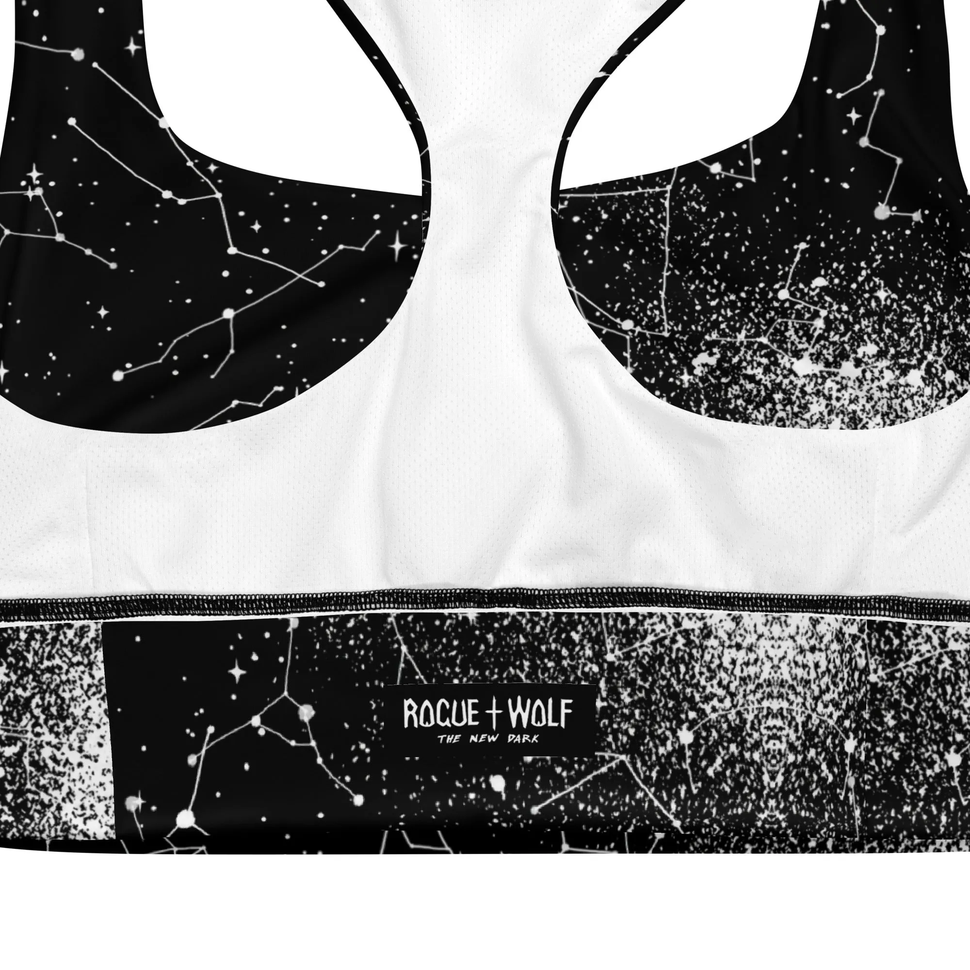 Constellation Longline Sports Bra - High Support Non-see-through Vegan Bra with Removable Padding, Goth Activewear for Gym & Yoga with UPF 50