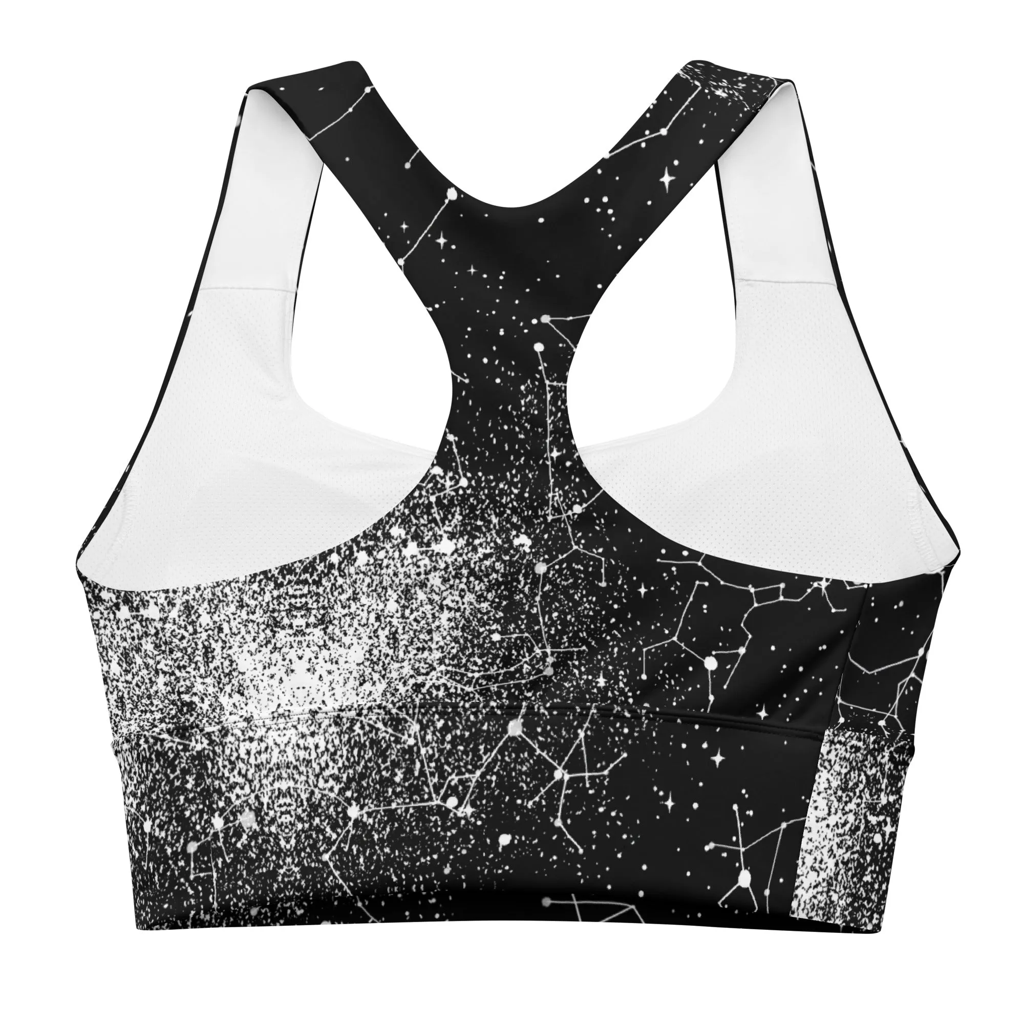Constellation Longline Sports Bra - High Support Non-see-through Vegan Bra with Removable Padding, Goth Activewear for Gym & Yoga with UPF 50