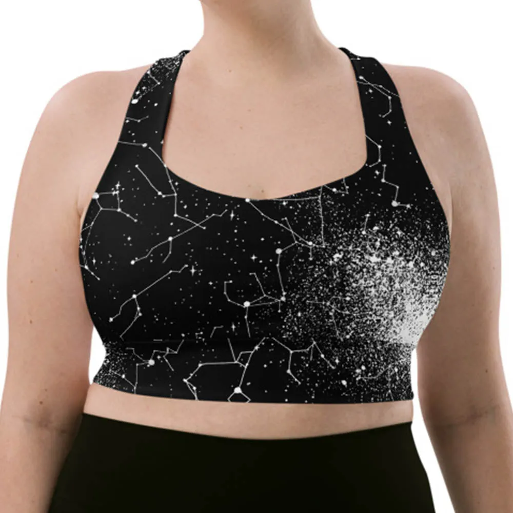 Constellation Longline Sports Bra - High Support Non-see-through Vegan Bra with Removable Padding, Goth Activewear for Gym & Yoga with UPF 50