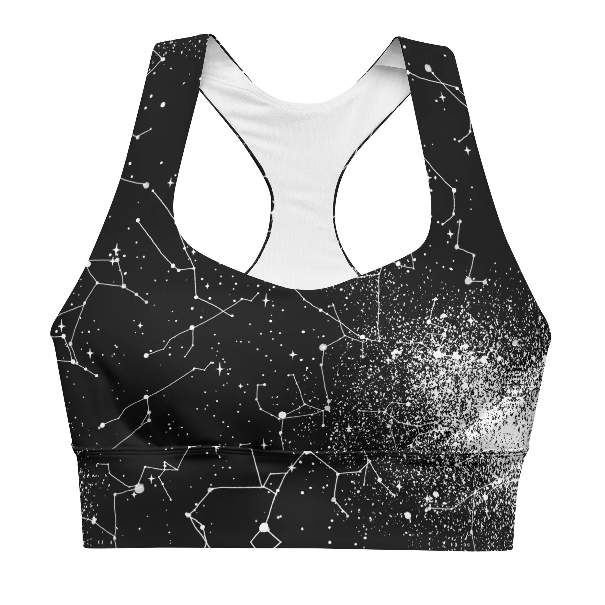 Constellation Longline Sports Bra - High Support Non-see-through Vegan Bra with Removable Padding, Goth Activewear for Gym & Yoga with UPF 50