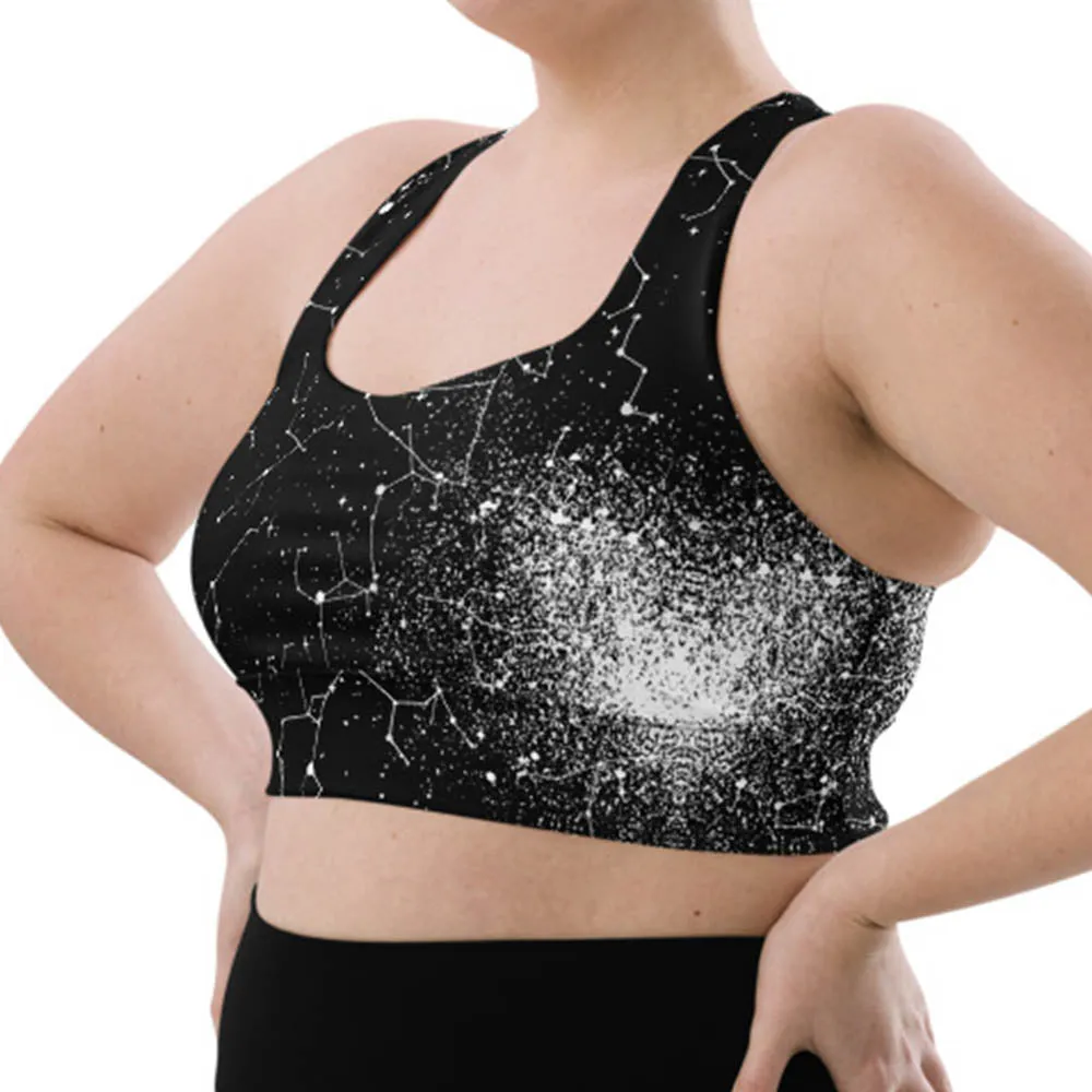 Constellation Longline Sports Bra - High Support Non-see-through Vegan Bra with Removable Padding, Goth Activewear for Gym & Yoga with UPF 50