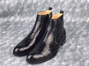 Crocodile Shoes Men's Chelsea Shoes, Genuine Crocodile Skin Leather Ankle Boots, Mens Zipper Boots Crocodile Shoes Men's Chelsea Shoes, Genuine Crocodile Skin Leather Ankle Boots, Mens Zipper Boots
