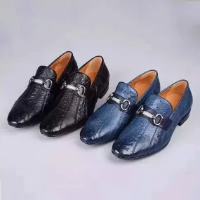 Crocodile Shoes Men's Exotic Ostrich Leather Bit-Strap Loafer Crocodile Shoes Men's Exotic Ostrich Leather Bit-Strap Loafer
