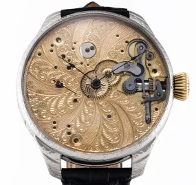 Custom Watch Using 1905 Omega Pocket Watch Movement Spiral Full Engraving Wristwatch Custom Watch Using 1905 Omega Pocket Watch Movement Spiral Full Engraving Wristwatch