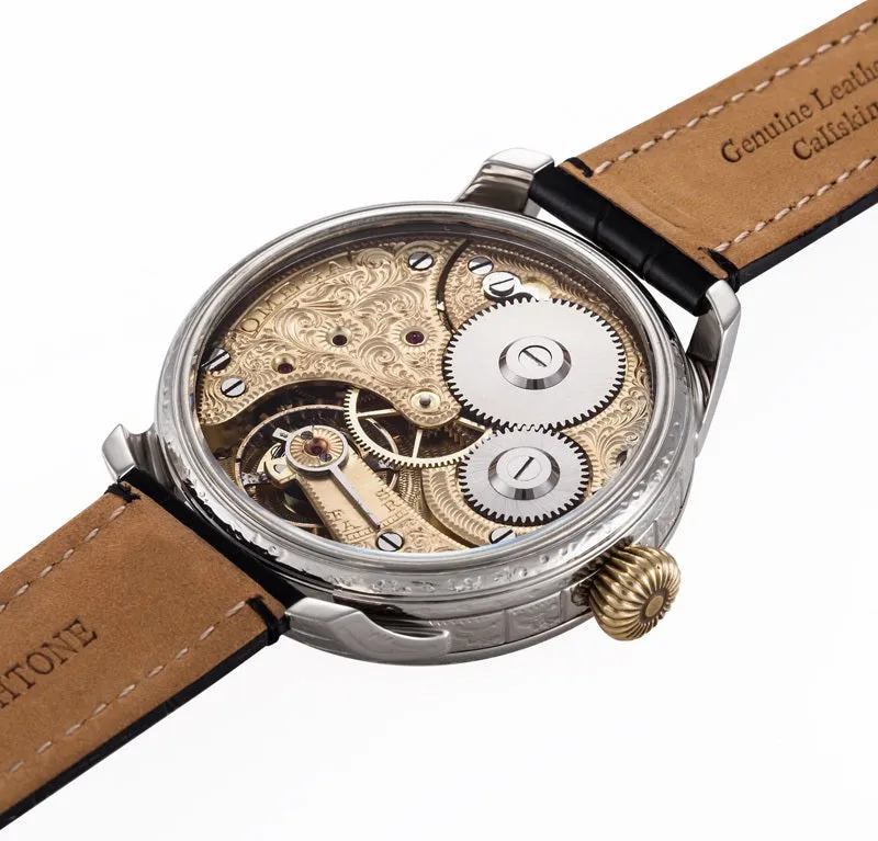 Custom Watch Using 1905 Omega Pocket Watch Movement Spiral Full Engraving Wristwatch