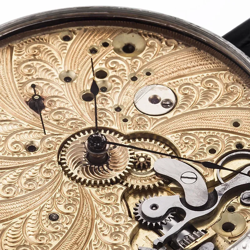 Custom Watch Using 1905 Omega Pocket Watch Movement Spiral Full Engraving Wristwatch