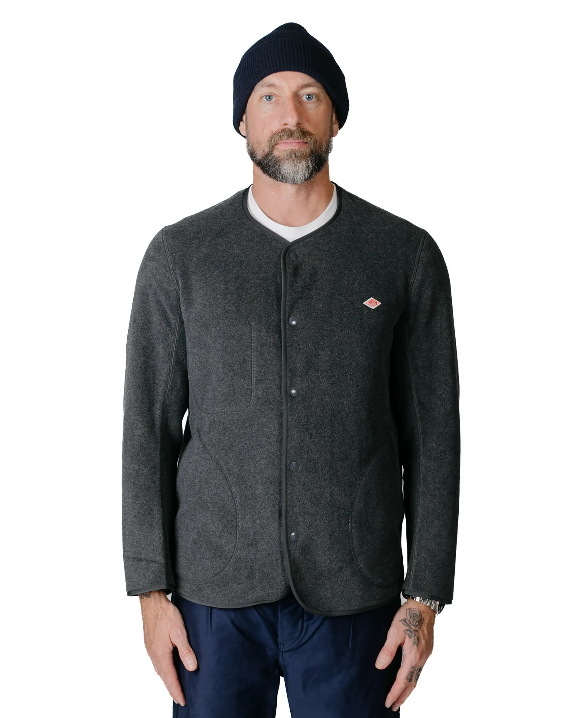 Danton Fleece Collarless Jacket Charcoal Grey