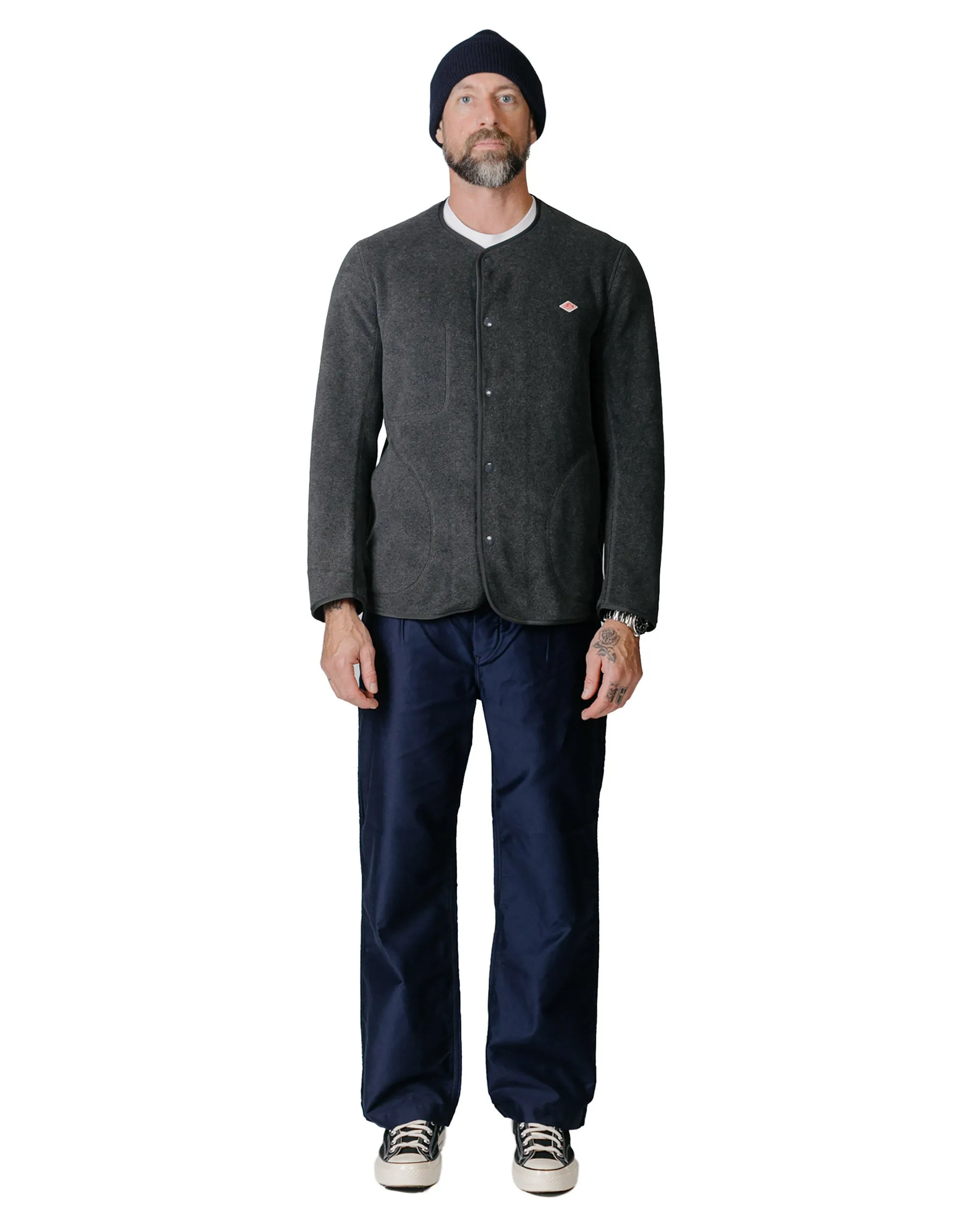 Danton Fleece Collarless Jacket Charcoal Grey