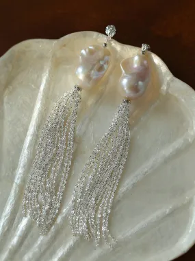 Dazzling Baroque Silver Chain Tassel Drop Earrings Dazzling Baroque Silver Chain Tassel Drop Earrings