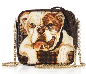 Dolce & Gabbana - Bulldog and Floral Handbag with Gold Metal Chain Link Strap and Python Dolce & Gabbana - Bulldog and Floral Handbag with Gold Metal Chain Link Strap and Python