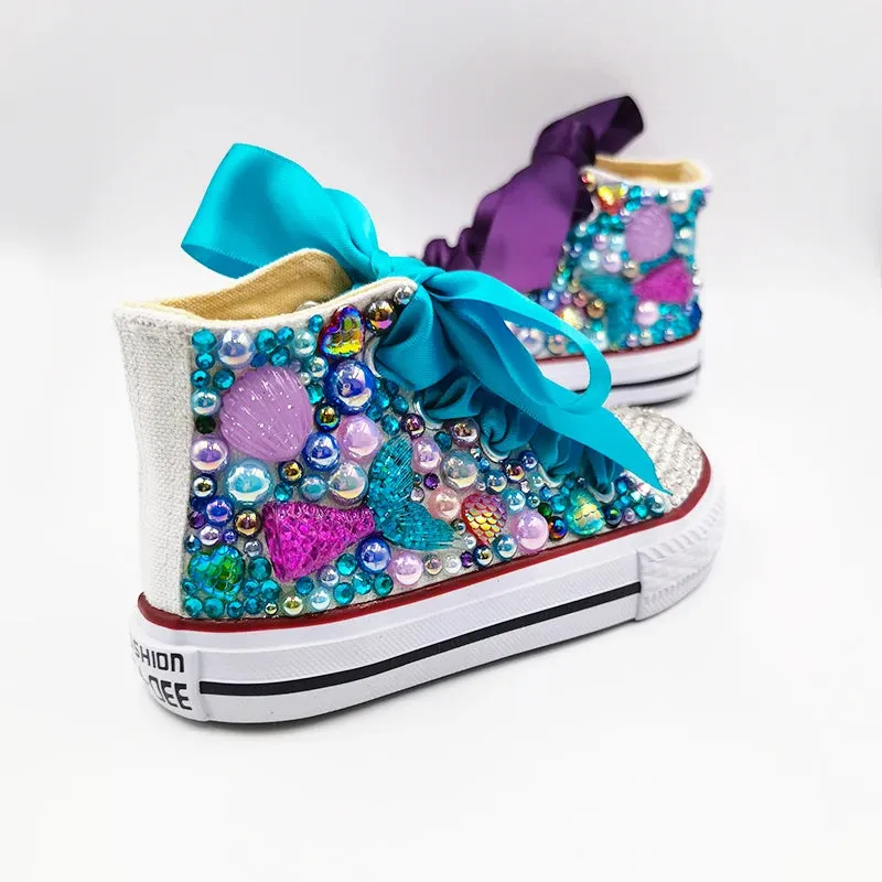 Dollbling  Sparkle Color Change Flipping Sequins High Top Casual Canvas Shoes for Kids Rhinestones Canvas Sneakers