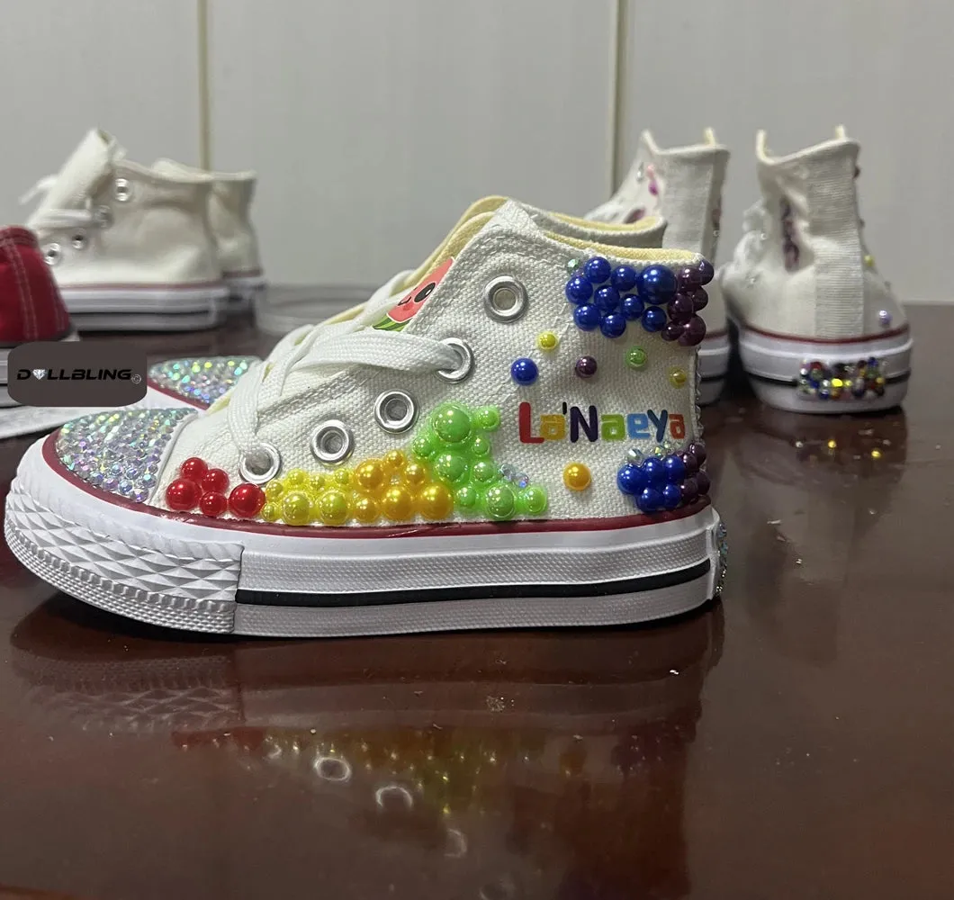 Dollbling  Sparkle Color Change Flipping Sequins High Top Casual Canvas Shoes for Kids Rhinestones Canvas Sneakers