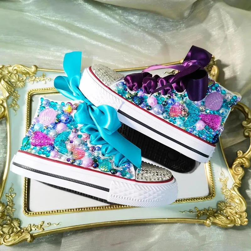 Dollbling  Sparkle Color Change Flipping Sequins High Top Casual Canvas Shoes for Kids Rhinestones Canvas Sneakers