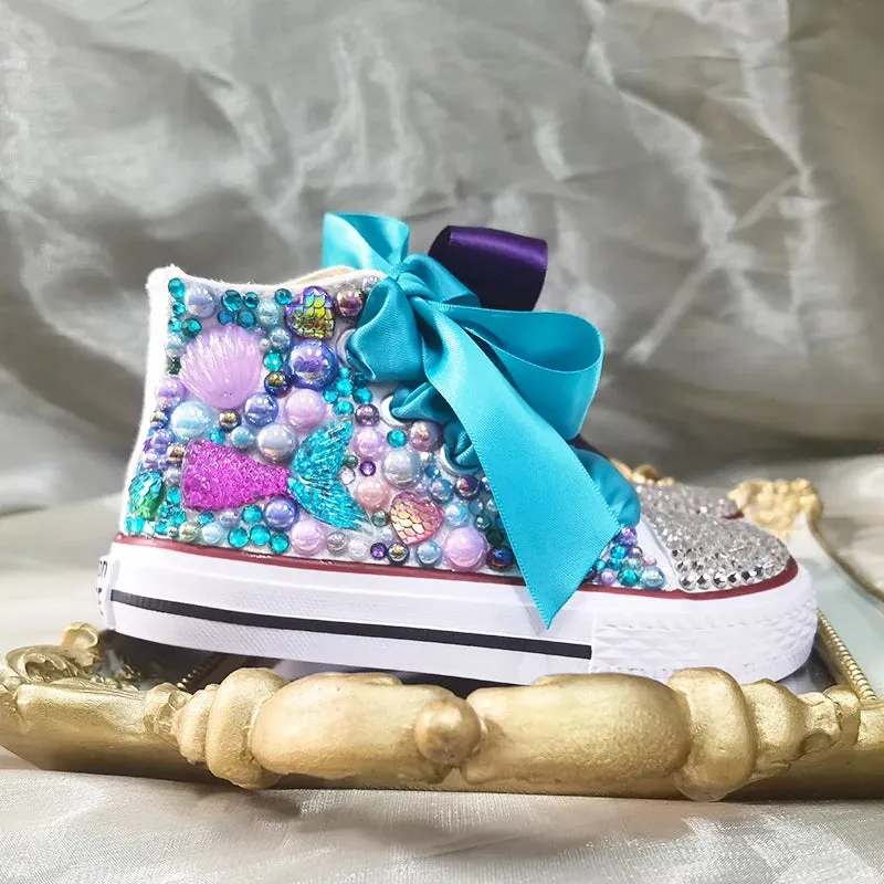 Dollbling  Sparkle Color Change Flipping Sequins High Top Casual Canvas Shoes for Kids Rhinestones Canvas Sneakers