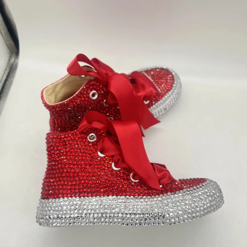 Dollbling  Sparkle Color Change Flipping Sequins High Top Casual Canvas Shoes for Kids Rhinestones Canvas Sneakers