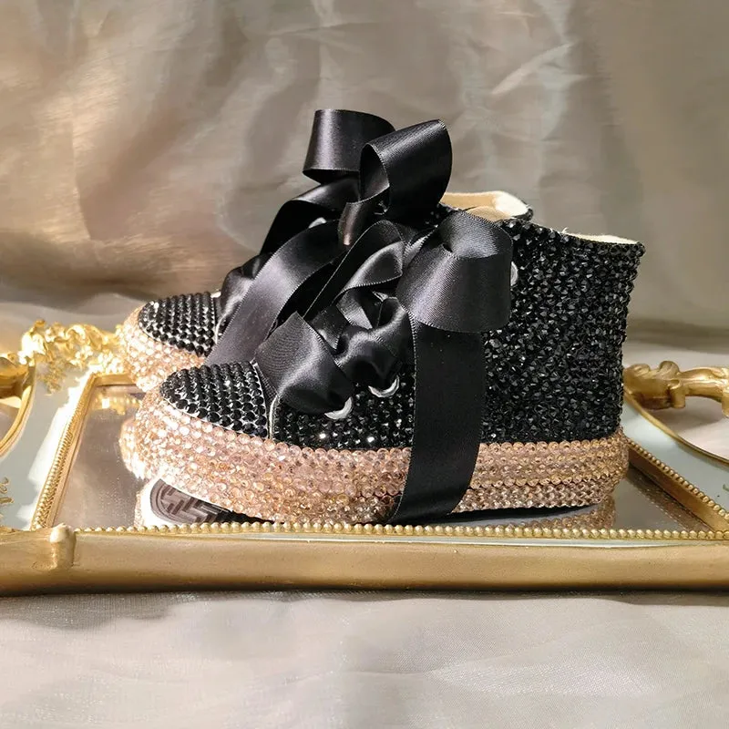 Dollbling  Sparkle Color Change Flipping Sequins High Top Casual Canvas Shoes for Kids Rhinestones Canvas Sneakers