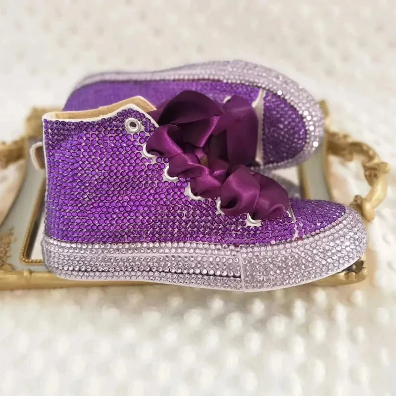 Dollbling  Sparkle Color Change Flipping Sequins High Top Casual Canvas Shoes for Kids Rhinestones Canvas Sneakers