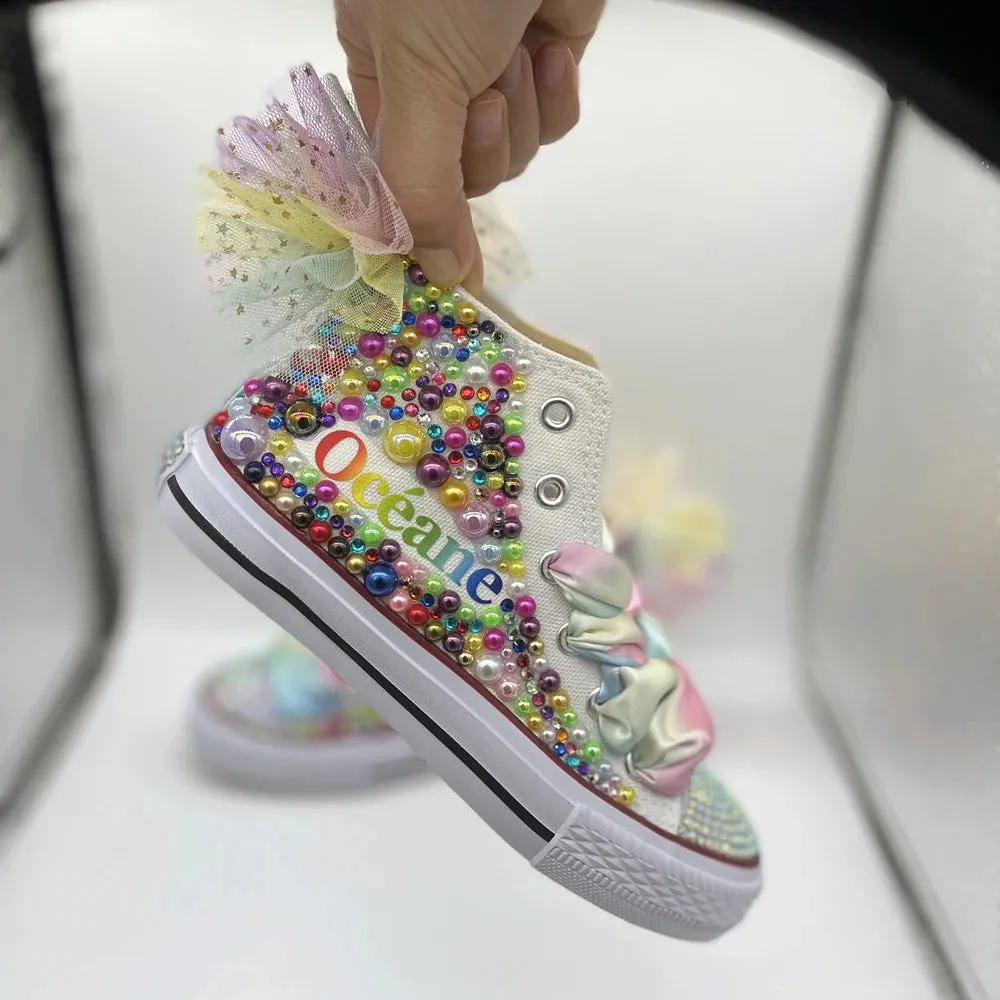 Dollbling  Sparkle Color Change Flipping Sequins High Top Casual Canvas Shoes for Kids Rhinestones Canvas Sneakers