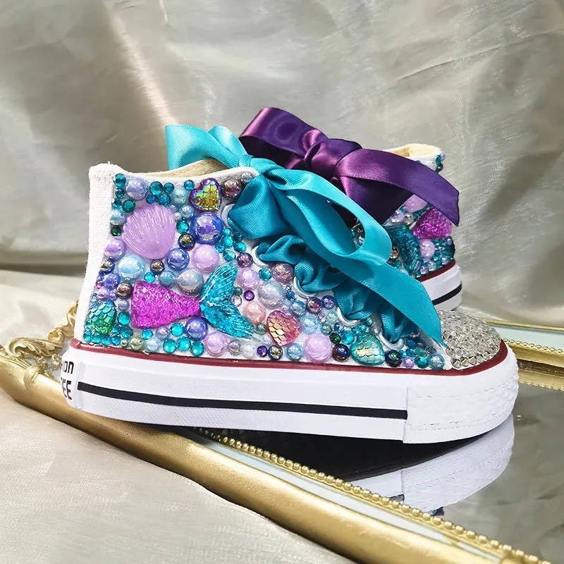 Dollbling  Sparkle Color Change Flipping Sequins High Top Casual Canvas Shoes for Kids Rhinestones Canvas Sneakers