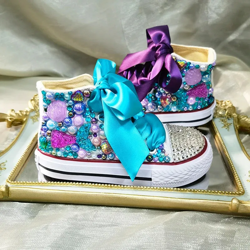 Dollbling  Sparkle Color Change Flipping Sequins High Top Casual Canvas Shoes for Kids Rhinestones Canvas Sneakers