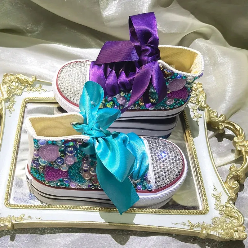 Dollbling  Sparkle Color Change Flipping Sequins High Top Casual Canvas Shoes for Kids Rhinestones Canvas Sneakers