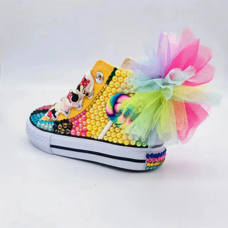 Dollbling  Sparkle Color Change Flipping Sequins High Top Casual Canvas Shoes for Kids Rhinestones Canvas Sneakers