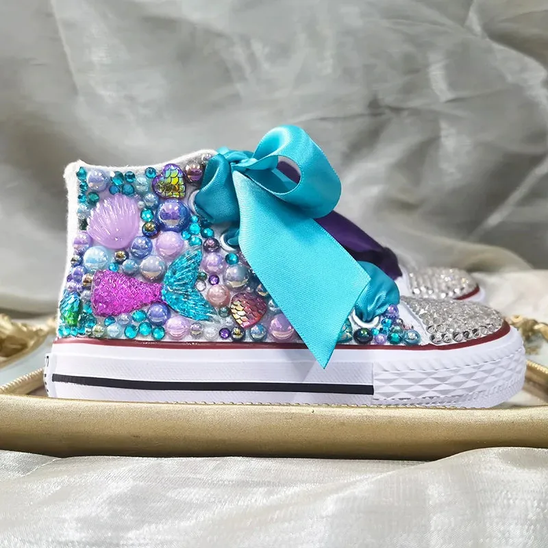 Dollbling  Sparkle Color Change Flipping Sequins High Top Casual Canvas Shoes for Kids Rhinestones Canvas Sneakers
