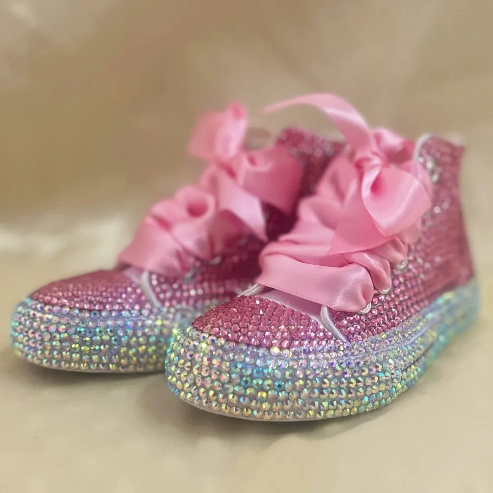 Dollbling  Sparkle Color Change Flipping Sequins High Top Casual Canvas Shoes for Kids Rhinestones Canvas Sneakers