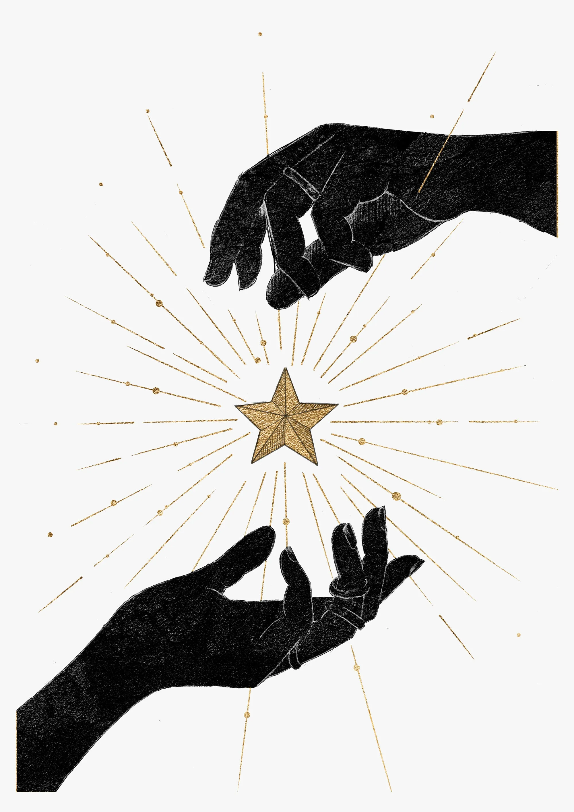 Female Hands Black And Gold Magical Witch Wall Art Print  'Upon A Star'