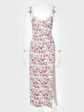Floral Slit Suspender Dress Floral Slit Suspender Dress