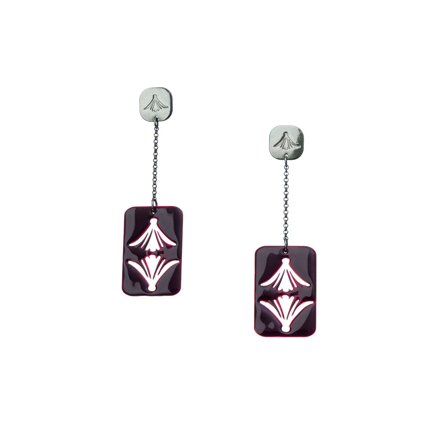 Gardenia - long earrings with enamel - burgundy
