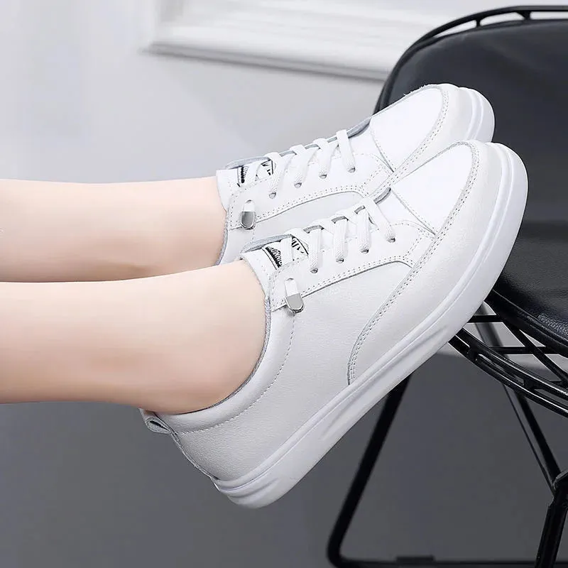Genuine Leather Women Casual Sneakers Spring Summer Skate Shoes Ladies Little White Vulcanized