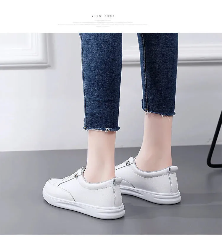 Genuine Leather Women Casual Sneakers Spring Summer Skate Shoes Ladies Little White Vulcanized