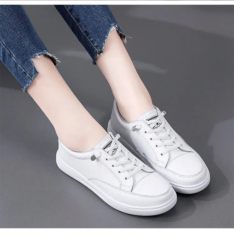 Genuine Leather Women Casual Sneakers Spring Summer Skate Shoes Ladies Little White Vulcanized
