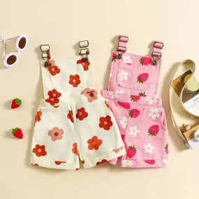 Girls Denim Floral Short Overalls Girls Denim Floral Short Overalls